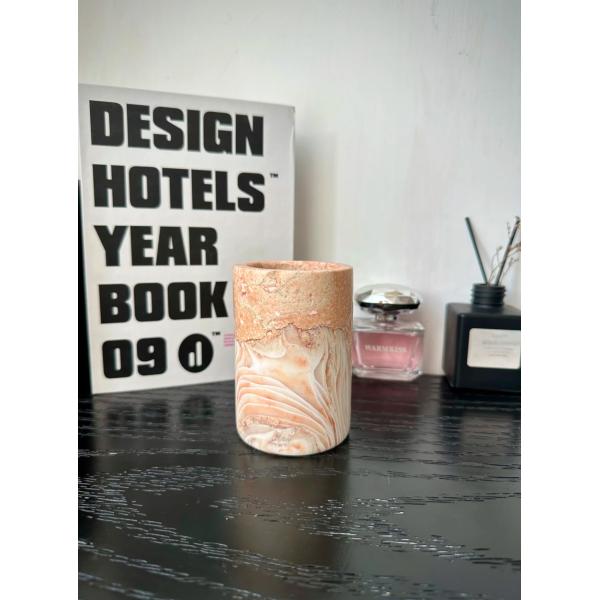PinkShell Marble Candle Holder With Artistic Stone Design For Interior Decoration