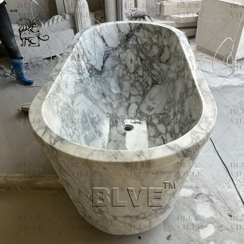 White Arabescato Marble Bathtub Natural Stone Bathtubs Bathroom Tub Freestanding