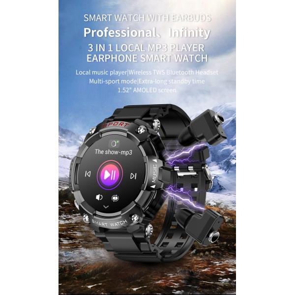 Rainbuvvy T96 silver 2-in-1music sports smart watch Bluetooth call pedometer