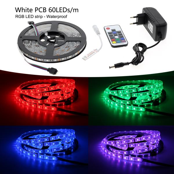RGB LED Strip Light Kit 5050 DC12V 5m 300 LEDs Fleixble 17Keys RF Controller