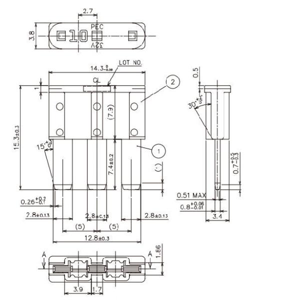 5A-15A Automotive Micro Fuses Plug In 3 Terminal Tiny Blade Legs