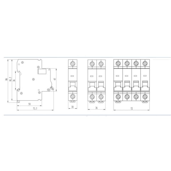 VK007 DC Circuit Breaker (MCBs) UL489 Circuit Breaker, Thermal-Magnetic Trip Type, Overload And Short-Circuit Protection