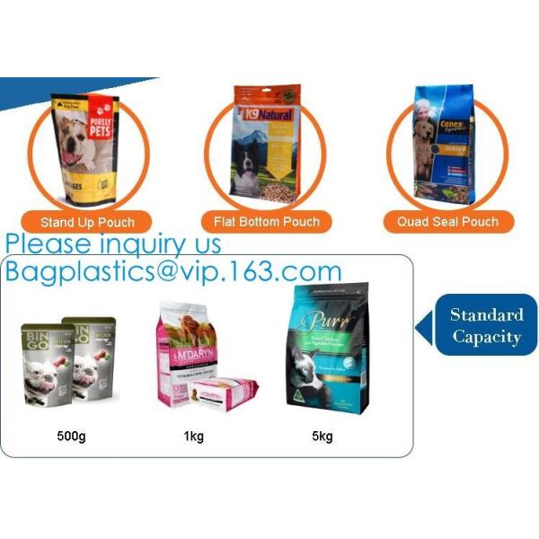 Stand Up Packaging Bag With See-Through Window, k Food Packaging Bag, Gravure Print Quad Seal Bag For Pet Food Pac