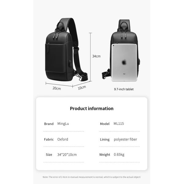 Customizable Cross Body Mens Sling Bag Multi Compartment Daily Used