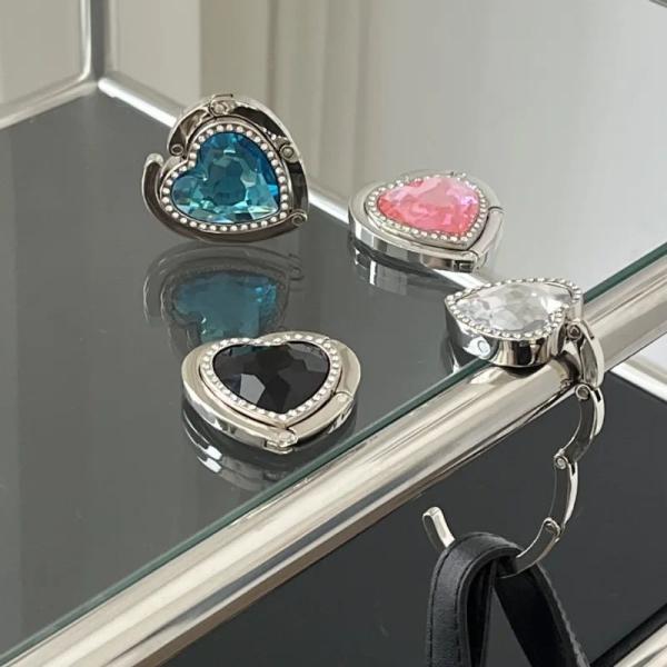 Crystal Alloy Foldable Handbag Hook Heart Shape Bag Table Hanger Hook