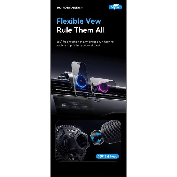 ESSAGER T2 15W Wireless Fast Charging Vacuum Suction Magnetic Car Phone Holder 360 Rotation
