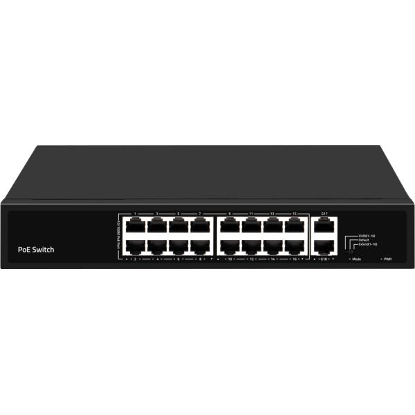 16 Port PoE Switch 10/100M Ethernet With 2 SFP/RJ45 Uplink For CCTV Cameras 300W Budget