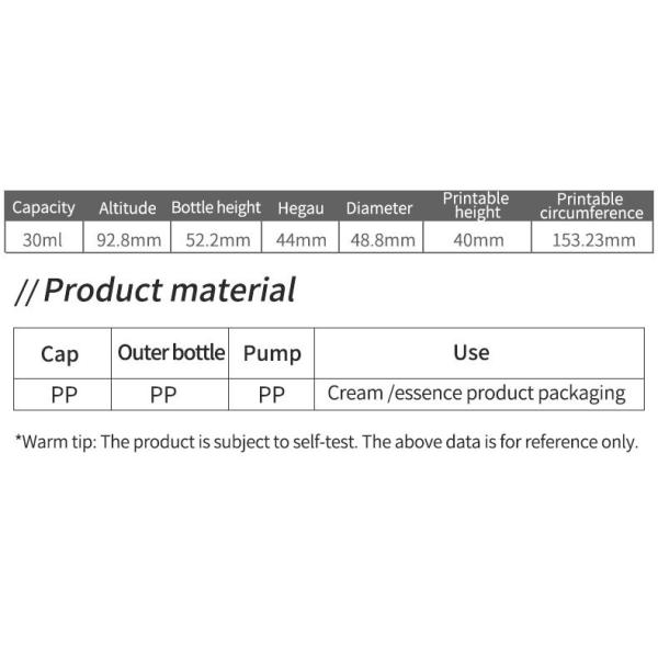 Customized Cute Cosmetics Container 30ml 50ml Airless Pump Lotion Refillable Face Cream Bottle PP for Skincare Essence