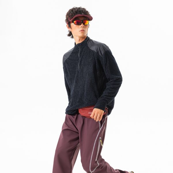 Custom OEM ODM Stand Collar Air Breath Thermal Fleece Pullover, Constant Temperature Warm Color Block Outdoor Hiking Top, Custom Logo & Fabric