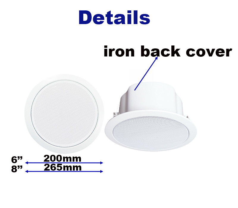 6w 100V Ceiling Speaker Durable OEM High Quality Loudspeaker Cost-effective Iron Good Sound 8 Inch Full Range Speaker