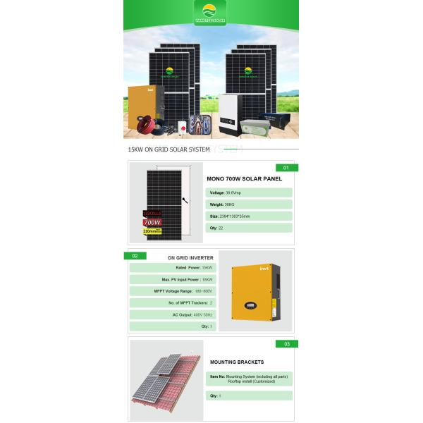 3Phase On Grid Solar System Kit With 15kw Grid Tie Inverter