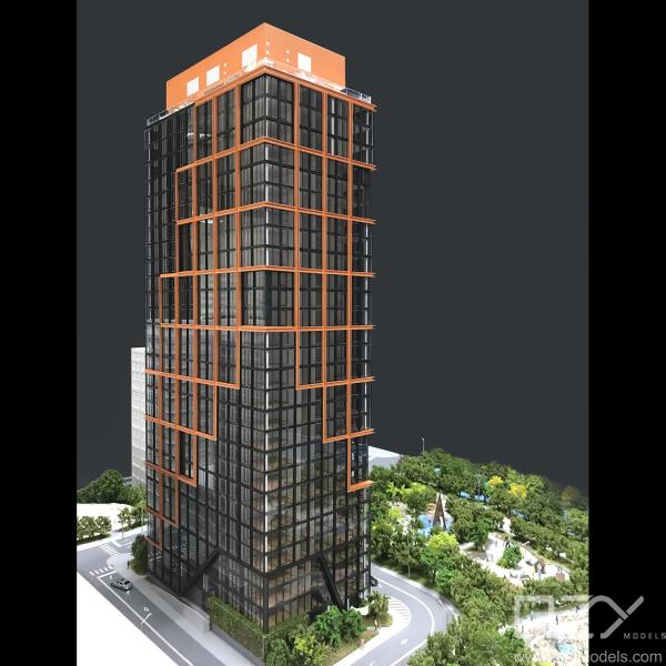 1/100 High Rise 3D Architectural Landscape Model New York Quay Tower Building