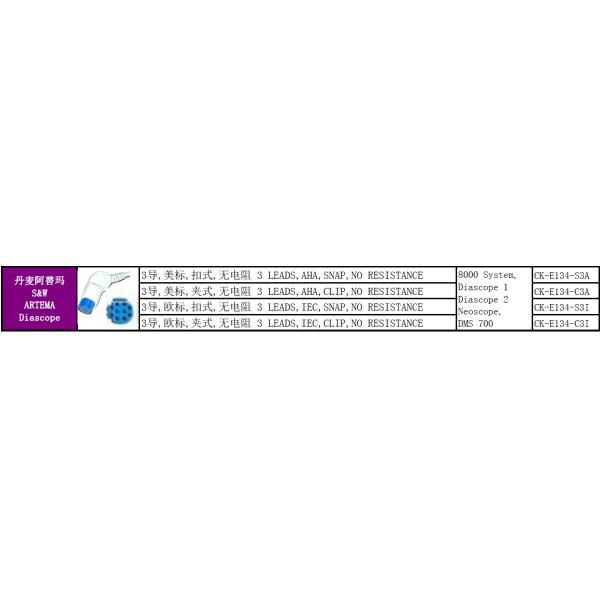 Gray SW Artema ECG Patient Cable 3 Leads Snap IEC durability