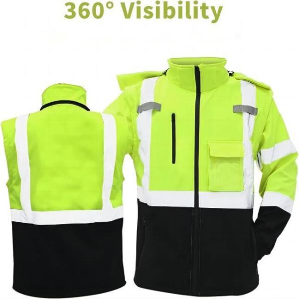 55inch Waterproof Safety Reflective Jacket with Removable Hood and Sleeves Compliant with ANSI/ISEA 107-2015 Class 2