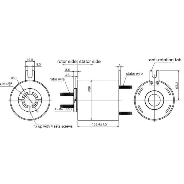 25.4mm Bore Size Ethernet Slip Ring 2 Group Gigabit No String Code 0~380VAC/VDC