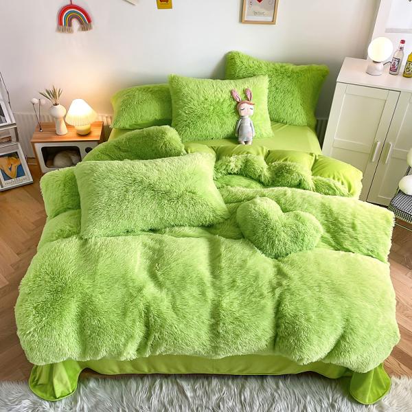 Hot Blue Luxury Shaggy Flanell Mink Velvet Bedding Set for All-Groups in Autumn Winter