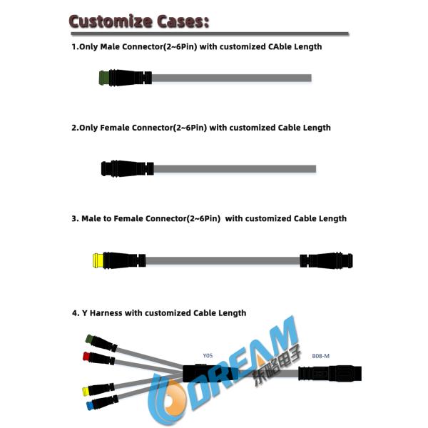 Customized M8 6pin IP65 E Bike Accessories Cable Wire Connector