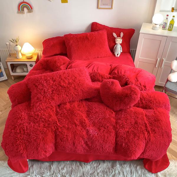 Hot Blue Luxury Shaggy Flanell Mink Velvet Bedding Set for All-Groups in Autumn Winter