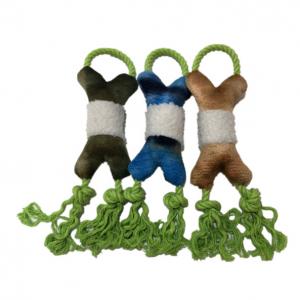 China Blue Green Rope 18cm 7.09in Bone Stuffed Animal Plush Toy For Dog BSCI on sale