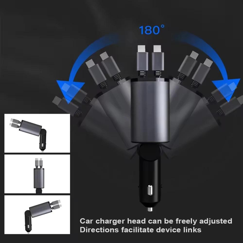 100w Lighter Universal Phone 4 in 1 Usb Type c Retractable Car Charger Fast Charging