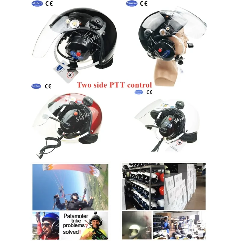 Paramotor helmet headset with Dynamic noise cancelling or electret microphone high noise cancelling