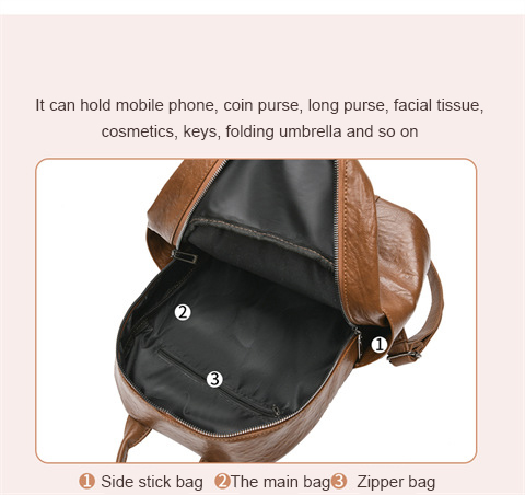 Custom Outdoor Casual Ladies Backpack in PU Leather with Zipper Closure 37*29*6cm