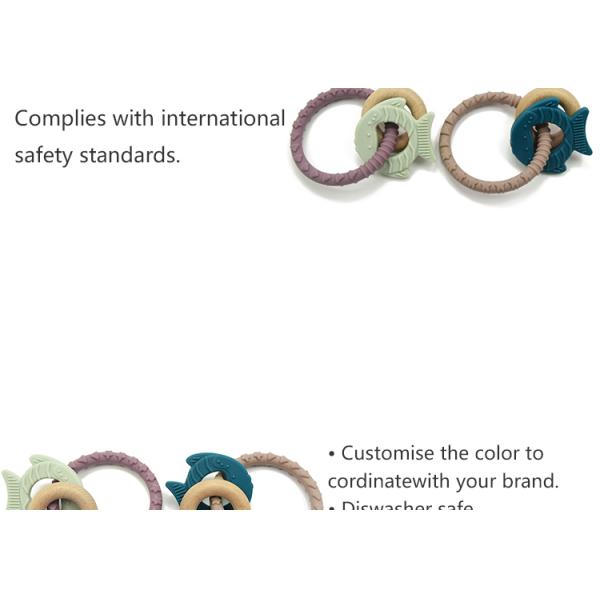 Pure Silicone FSC Certified Wooden Teething Ring For 12 Months Infant