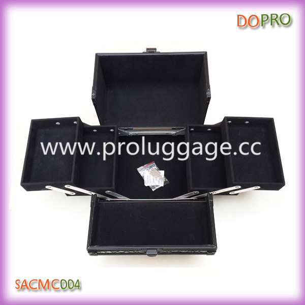 Small solid black crocodie pvc makeup case empty