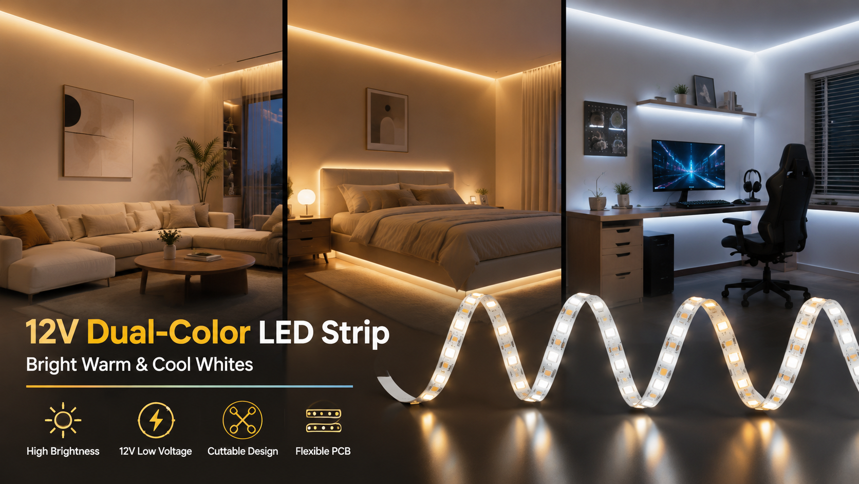 6mm Width 2835 SMD LED Strip Lights with 7.2W per Meter Power Consumption and Flexible Design