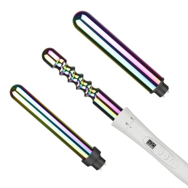 3 Barrel Interchangeable Curling Iron Set with Peacock Pattern Coated
