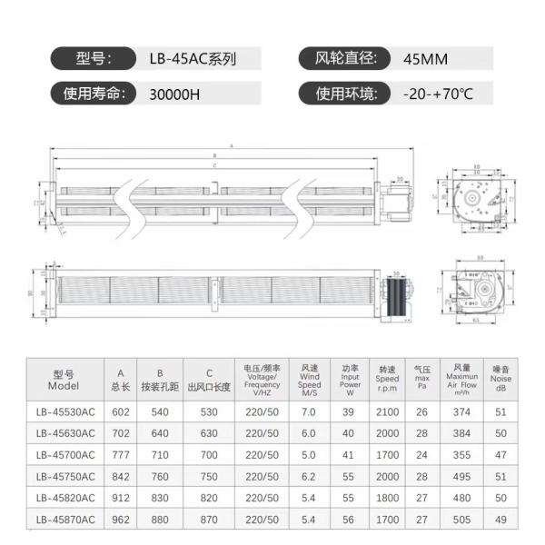 Silent Through Flow 50-900mm Centrifugal Blower Fan Noise Level 45-70dB For Elevator