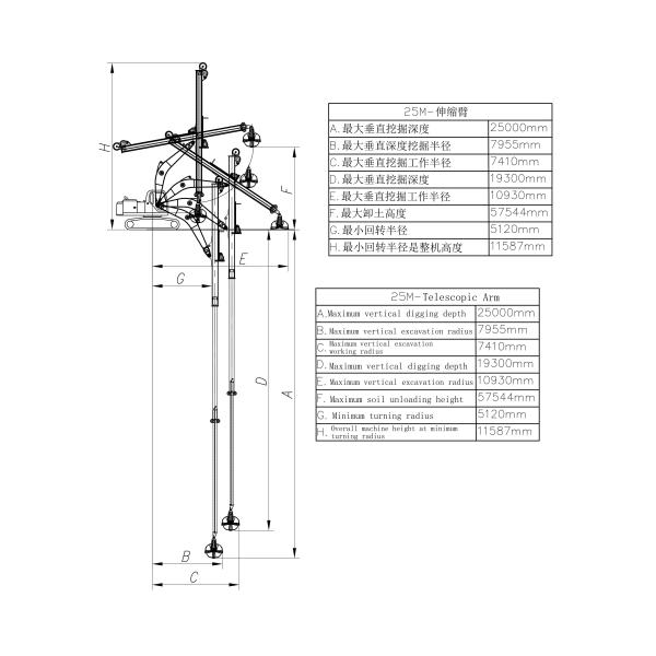 Durable Telescopic Arm for Excavator with Clamshell Bucket