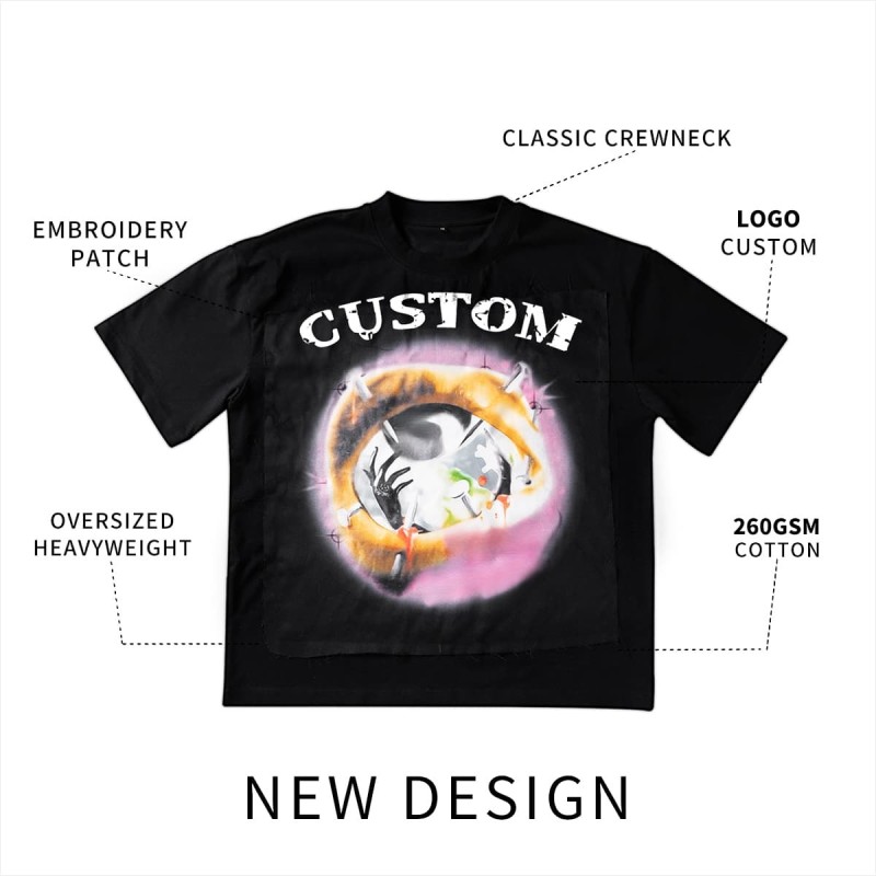 Custom 260gsm Oversized Heavyweight T Shirt Embroidery Patch