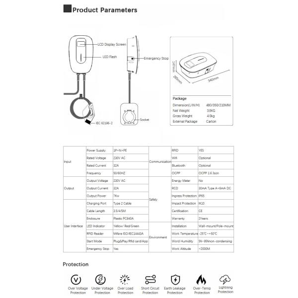 OEM 3Phase AC EV Charger 16A 32A Car Charging Point Wall Mounted