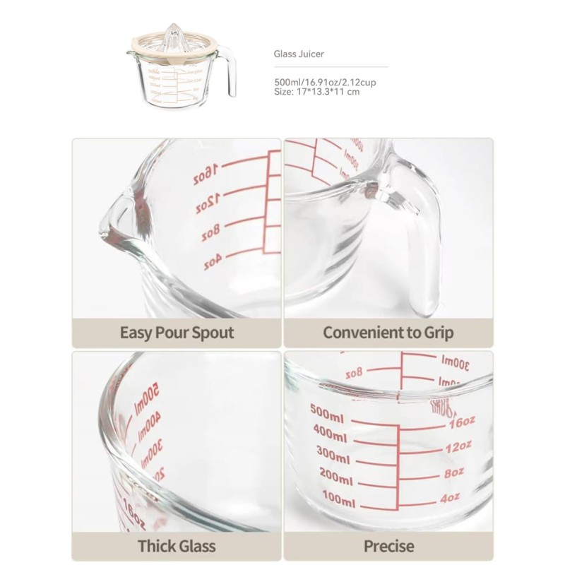 IKOO High Borosilicate Glass Measuring Cup 500ml Microwave Safe