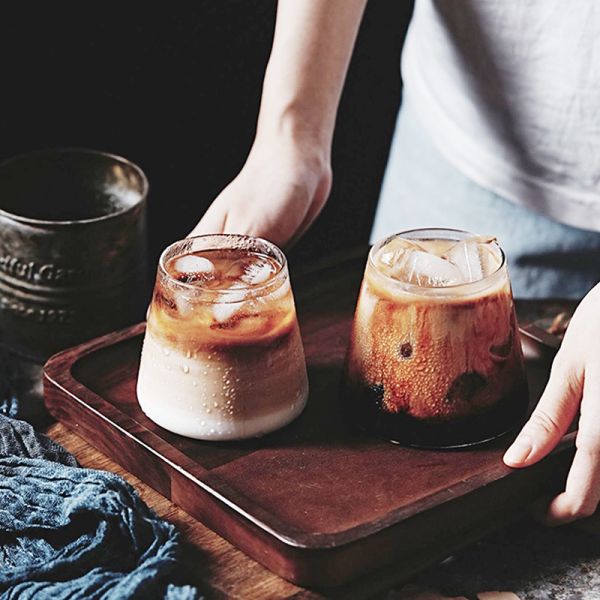 Home And Café Use Clear Glass Cups Stylish Design For Coffee Iced Drinks Custom Logo
