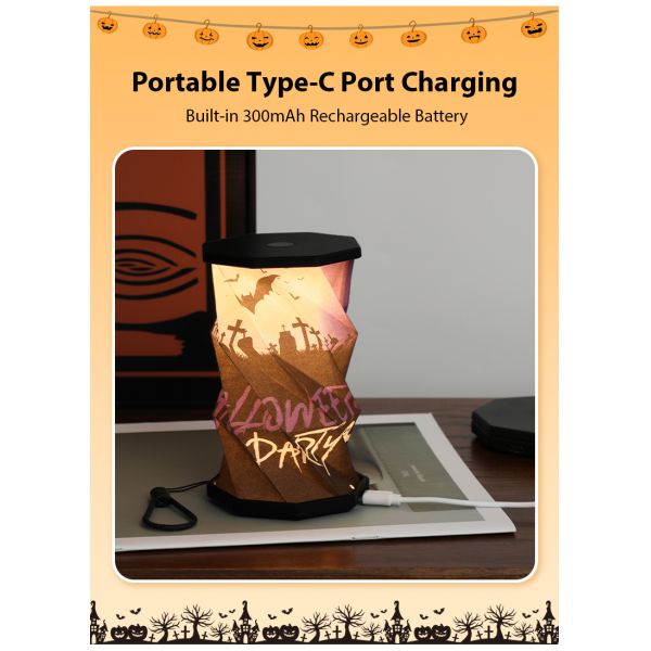 Rechargeable Origami Mini Rotating Paper Lamp Desk Lights E26 Touch Control Birthday Gift