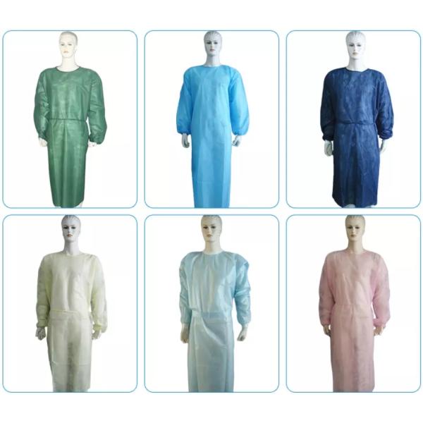 Disposable Non Woven Isolation Gown Elastic Knitted Cuff Button Neck Style