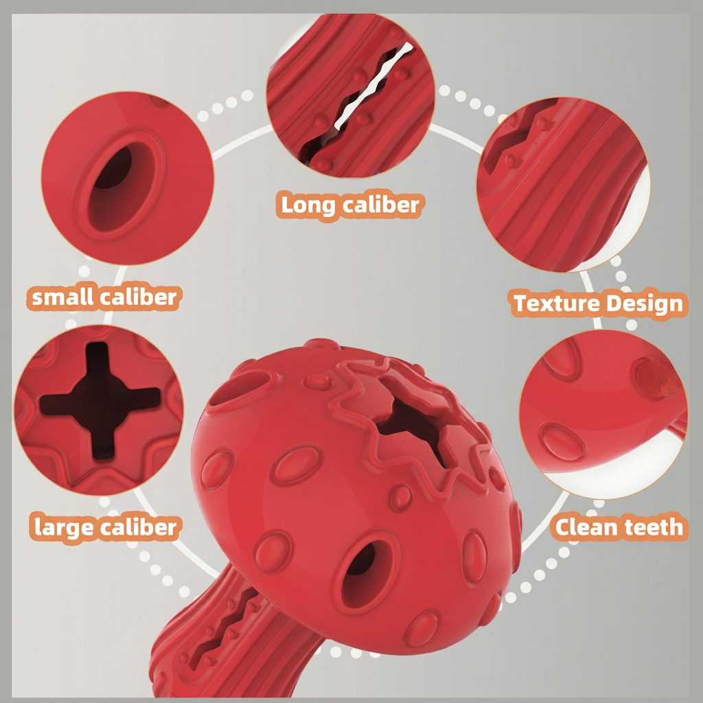 Durable Mushroom Shape Natural Rubber Dog Chew Toy Interactive Treat Dispensing Pet Toy Teeth Cleaning for Aggressive Chewers