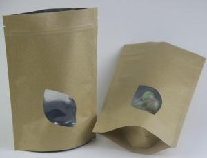 China Kraft Brown Paper Tea Bag Foil Lined With Window / Stand Up Green Tea Pouch Zip on sale