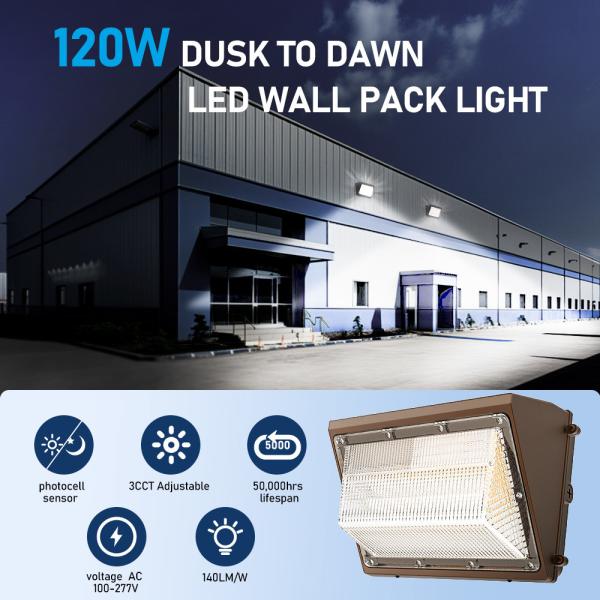 Slim LED Wall Pack Light With Motion Sensor 40W-120W Dimmable 3CCT And 3 Power Adjustable