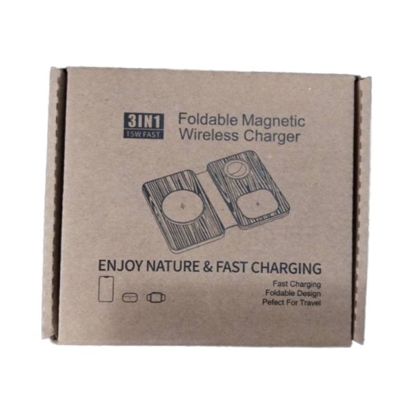 Foldable Stand Wood Wireless Charger 3-in-1 15W Multi-Function QC3.0 PD Type-C Port Mobile Phones Fast Charging Dock