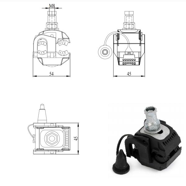 45*45*54 Size Fiber Tension Clamp for Overhead Black Suspension Outdoor Waterproof