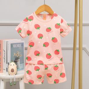 China 140cm 135cm Height Summer Pyjama Sets / Silk Sleep Set Strawberry Pattern on sale