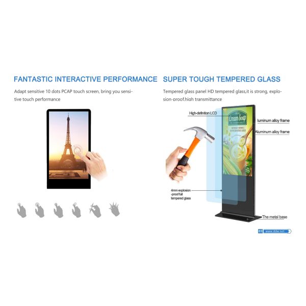 32 Inch Floor Standing Digital Signage with 1920*1080 Resolution and Touch Screen LCD Display