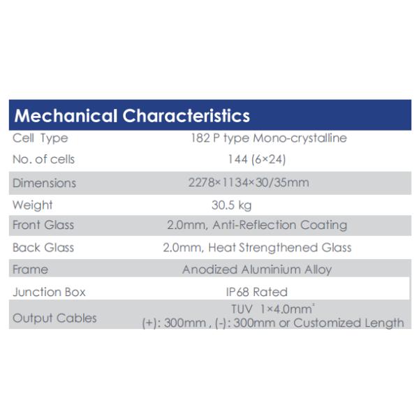 144cells 182 P- Type Mono Pv Module Bifacial 540-560Watt 30.5kg Anodized Aluminum Alloy Frame