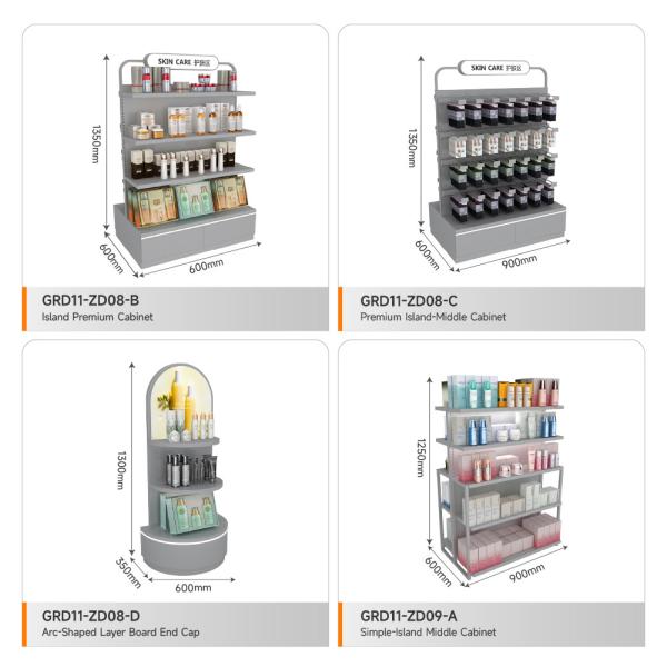 Retail Store Shelf Grey Wooden Island Cabinet For Branded Shop Shelf And Space-Saving Shop Furniture