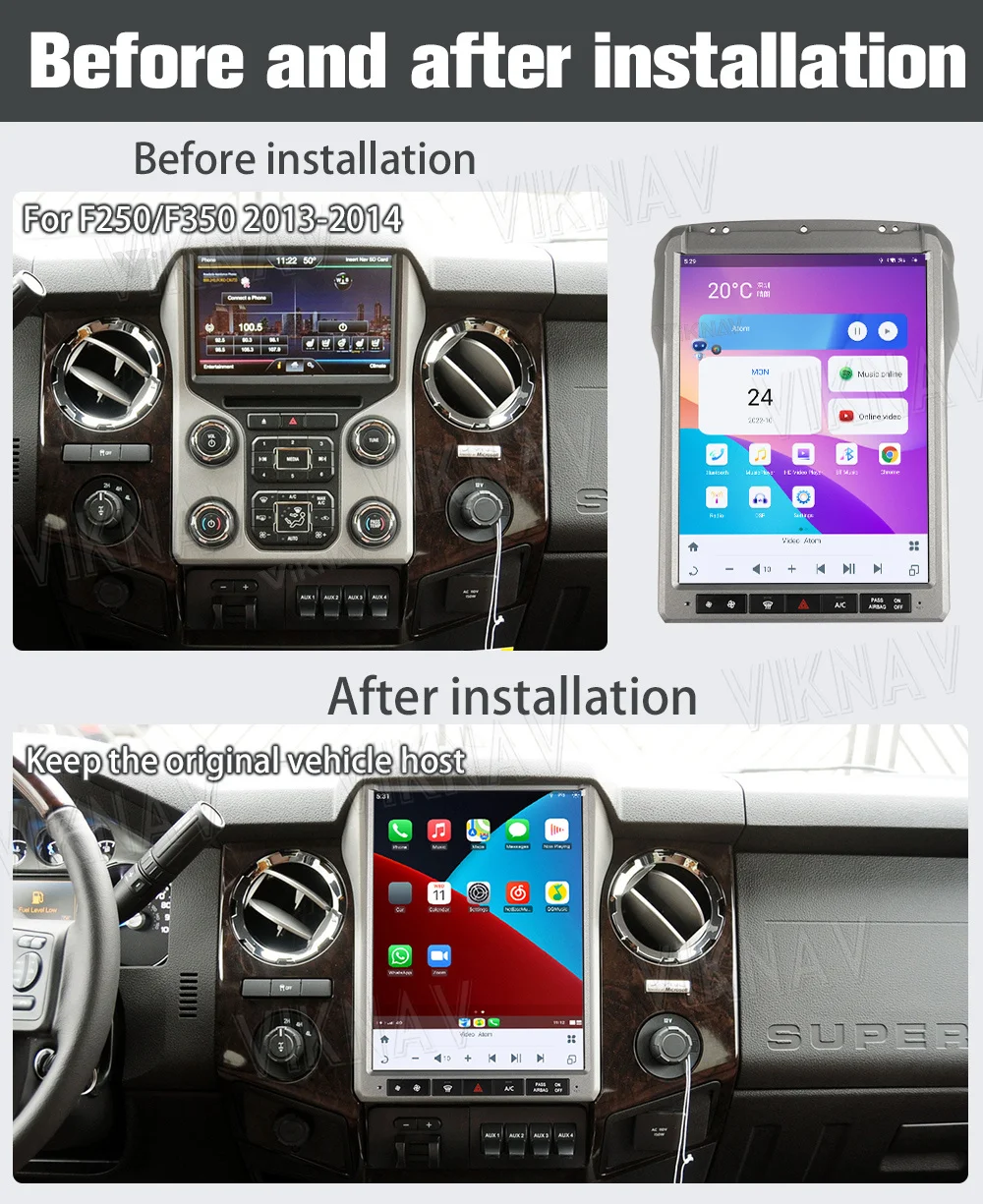 Viknav 12.1Inch Android Touch Screen Car Radio Ford F250 2013 2014 Carplay Auto Stereo Aftermarket Head Unit Video Player