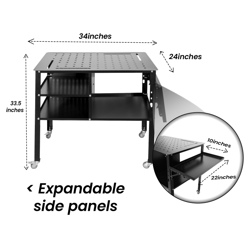 Mobile Welding Workbench 120LBS High Carbon Steel Anti-Rust Lock Wheels 5/8" Tool & Back Hook Holes