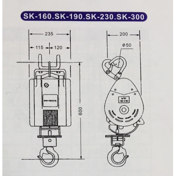 300kg Electric Chain Hoist / Wire Rope Hoist Standard Lift 29 Meter